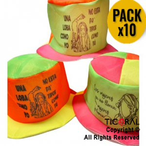 SOMBRERO GALERA FLUO CON FRASES SHAKIRA x 10 UNIDADES